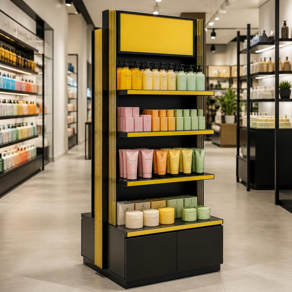Display POP en tienda con productos exhibidos